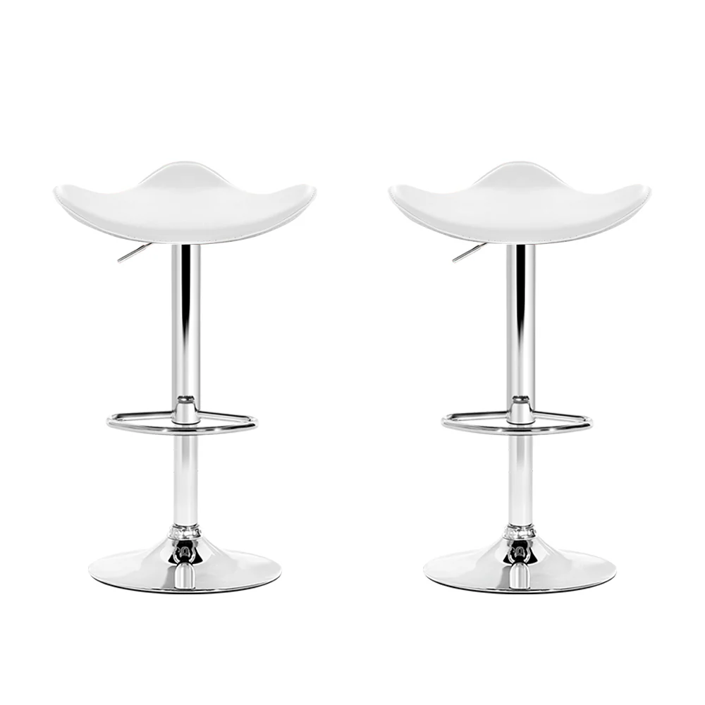 Set of 2 Marbella Gas Lift Bar Stools PU Leather - White & Chrome - Nurns