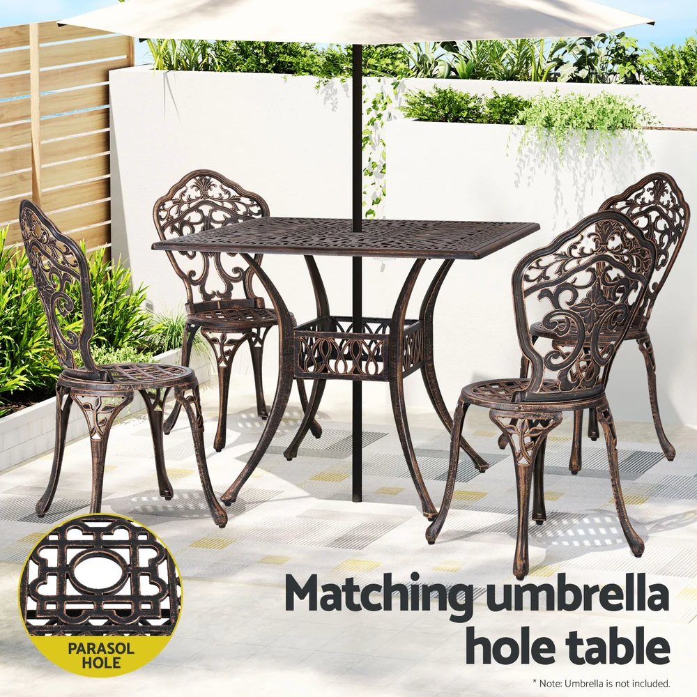 Mindy 4-Seater Outdoor Dining Set Chairs Table Cast Aluminium Patio 5-Piece Outdoor Dining Set - Brown - Nurns