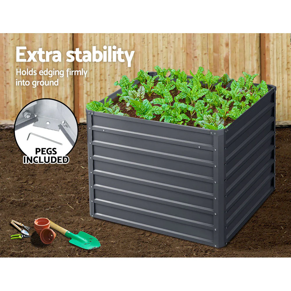 Set of 2 Garden Bed 100x100x77cm Planter Box Raised Container Galvanised - Nurns