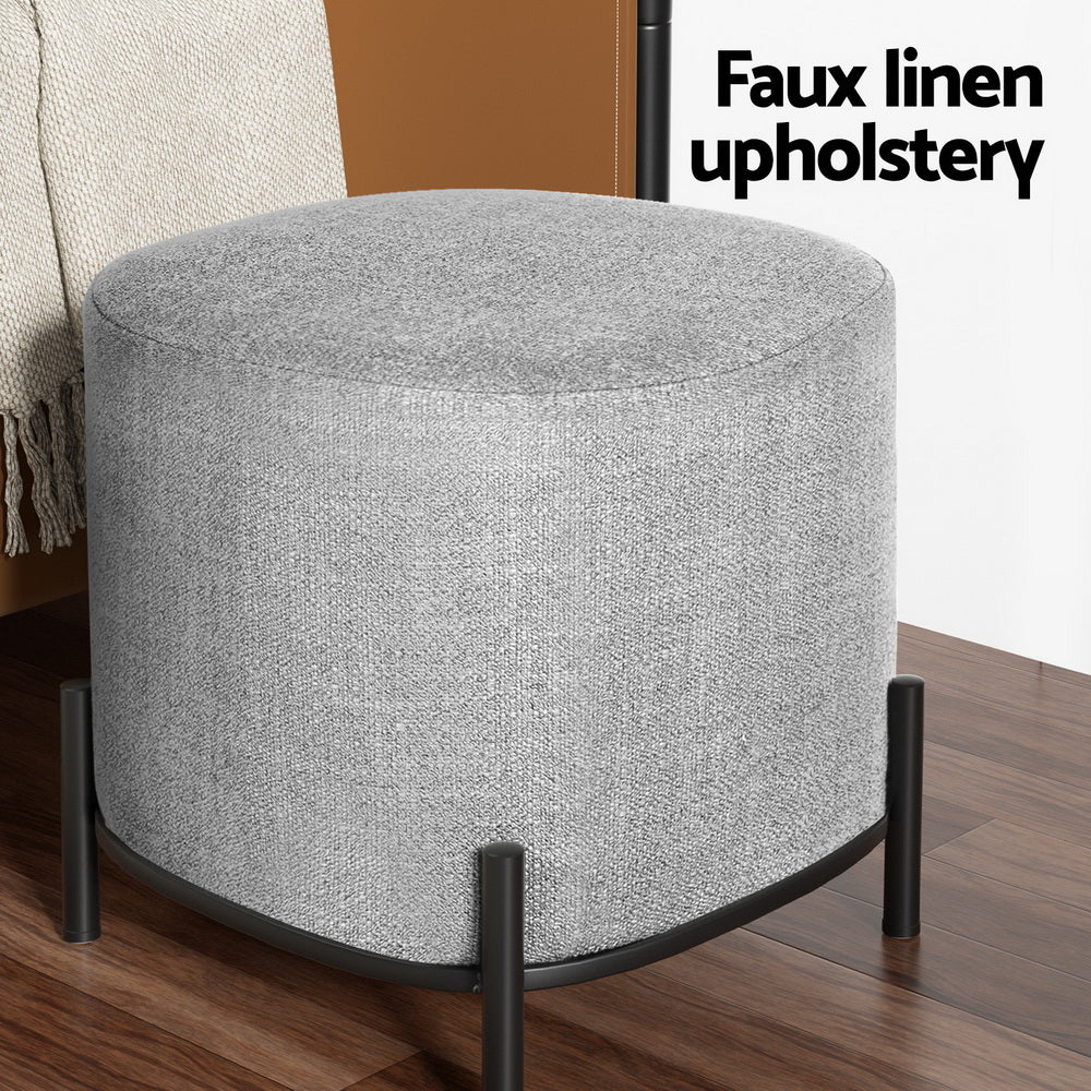 Square Foot Stool Faux Linen Fabric Ottoman Foot Rest Padded Seat Grey - Nurns