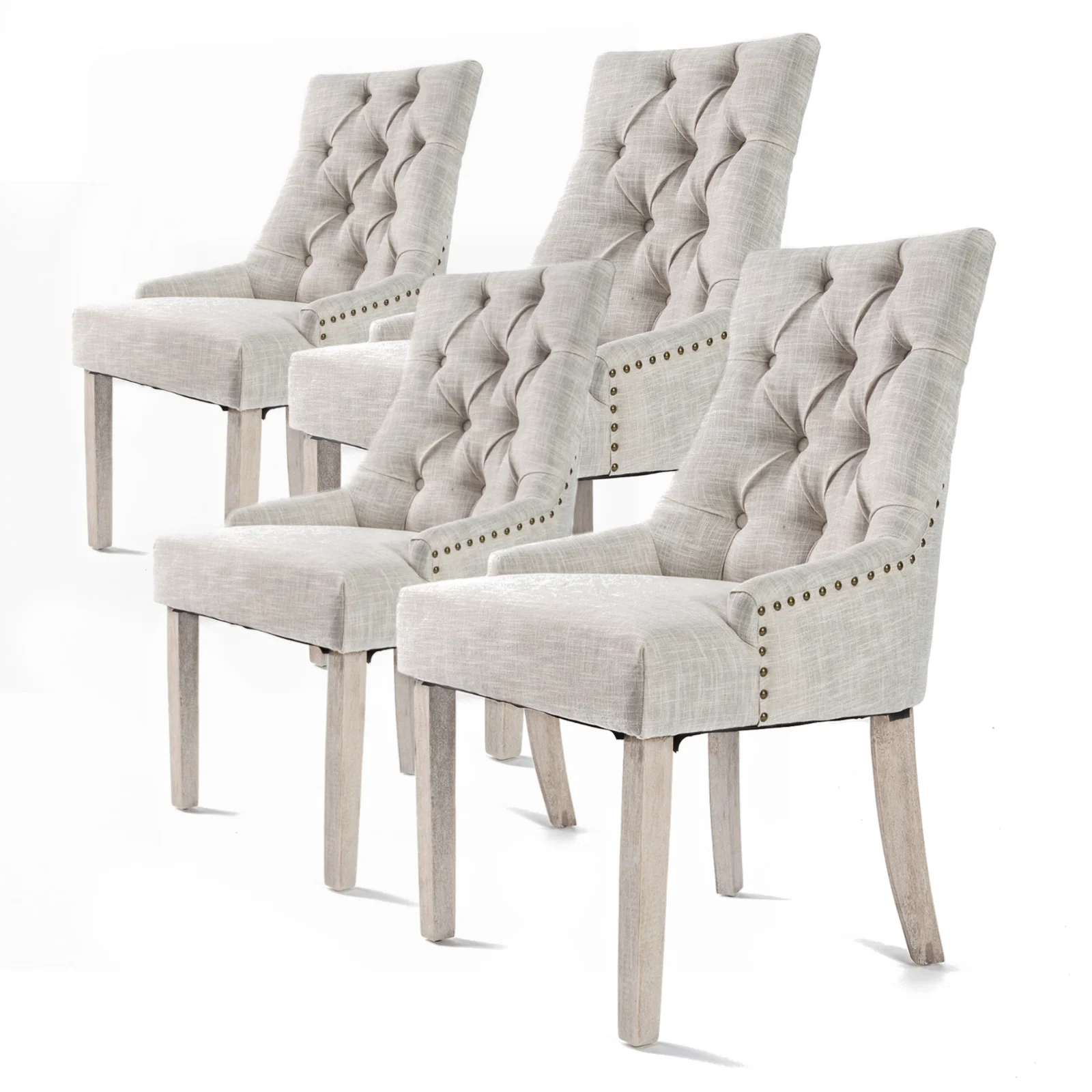 Sybil Set of 4 French Provincial Dining Chair Oak Leg - Cream - Nurns