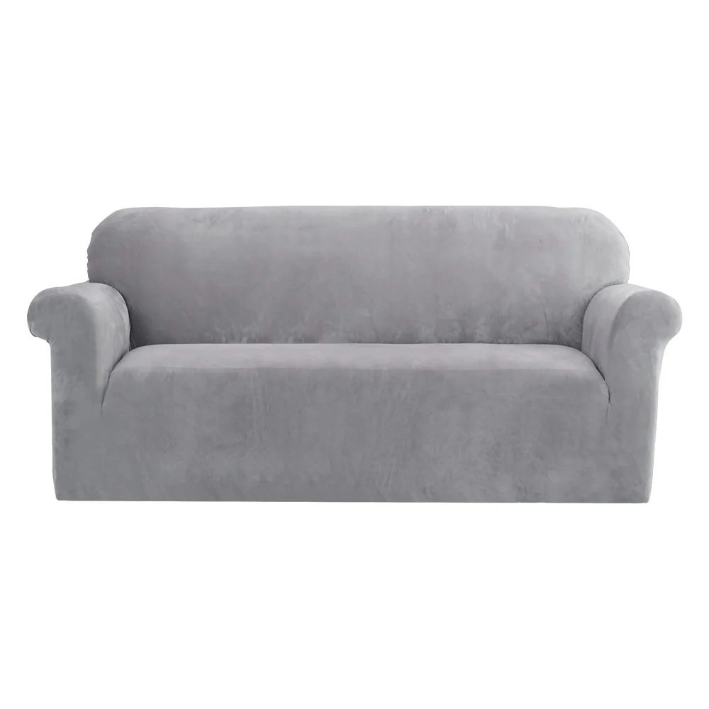 Velvet Sofa Cover Plush Couch Cover Lounge Slipcover 3-Seater Grey - Nurns