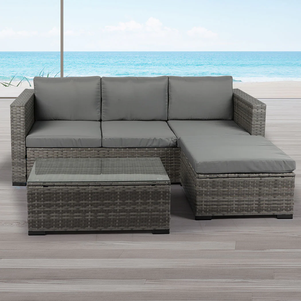 Trish 4-Seater Patio Furniture Garden Chair Table Lounge 5-Piece Outdoor Sofa - Mixed Grey - Nurns