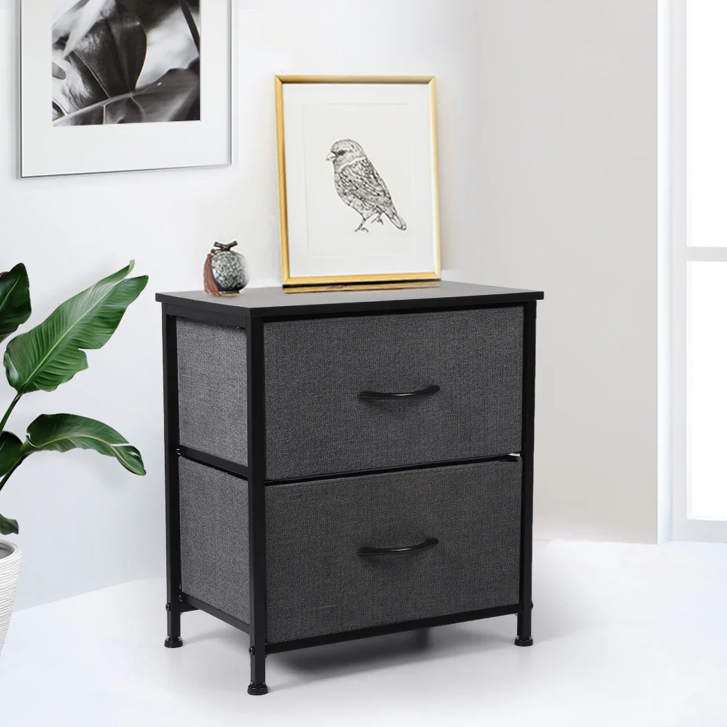 Moose Fabric Bedside Tables with 2 Drawers - Dark Grey - Nurns