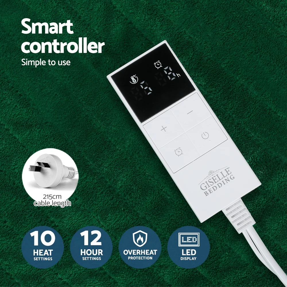 Wendy Throw Soft Blanket Electric Throw Rug Heated Blanket Double Sided - Green - Nurns