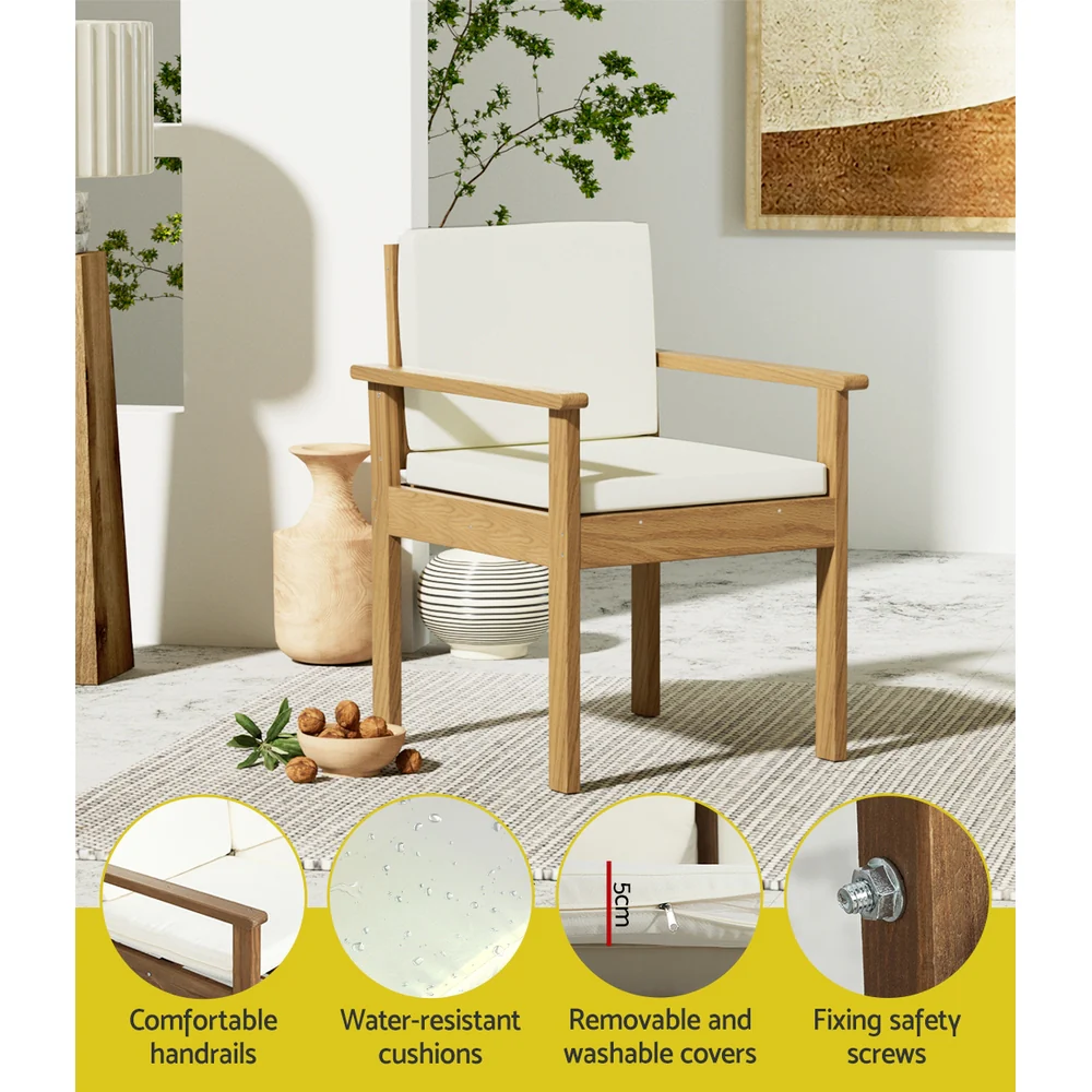 Iker 4-Seater Set Acacia Wood Lounge Setting Table Chairs 4-Piece Outdoor Sofa - Wood - Nurns