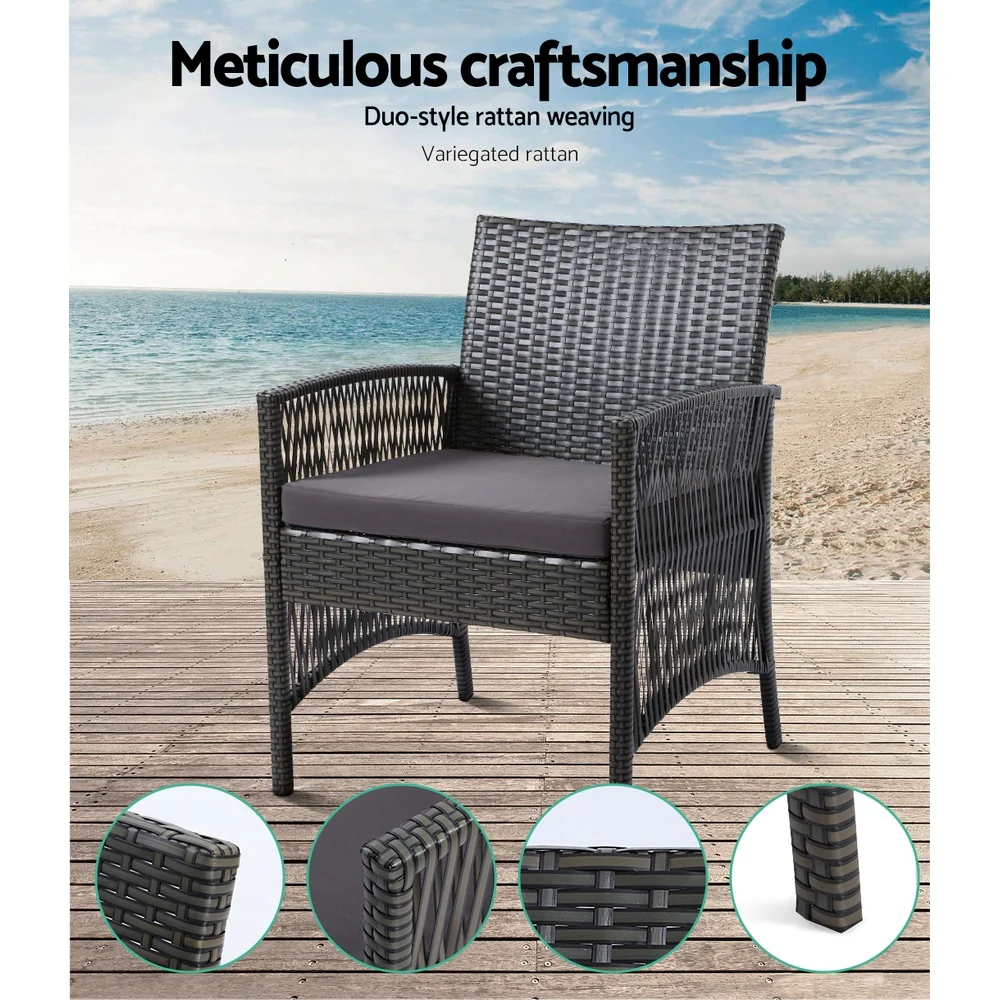 Luis 4-Seater Wicker Harp Chair Table Garden Furniture 4-Piece Outdoor Sofa Set - Grey - Nurns
