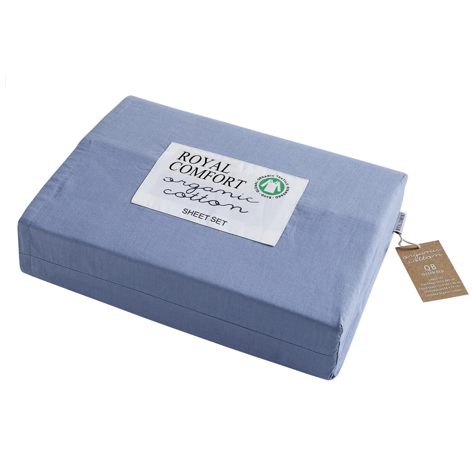 Queen Royal Comfort - 250TC 100% Organic Cotton 4-Piece Sheet Set - indigo - Nurns