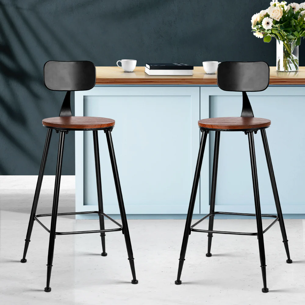 Set of 4 Assen Bar Stools Pinewood Metal - Black - Nurns