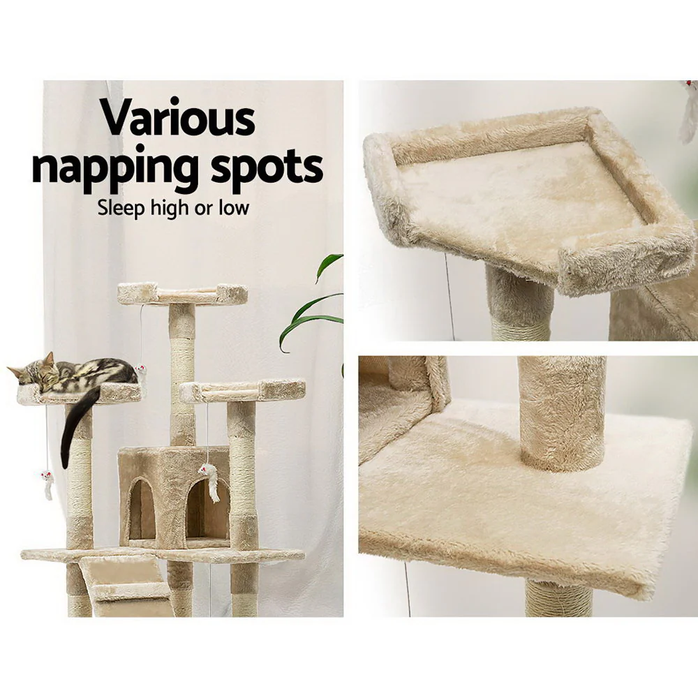 Cat Tree 180cm Trees Scratching Post Scratcher Tower Condo House Furniture Wood - Beige - Nurns