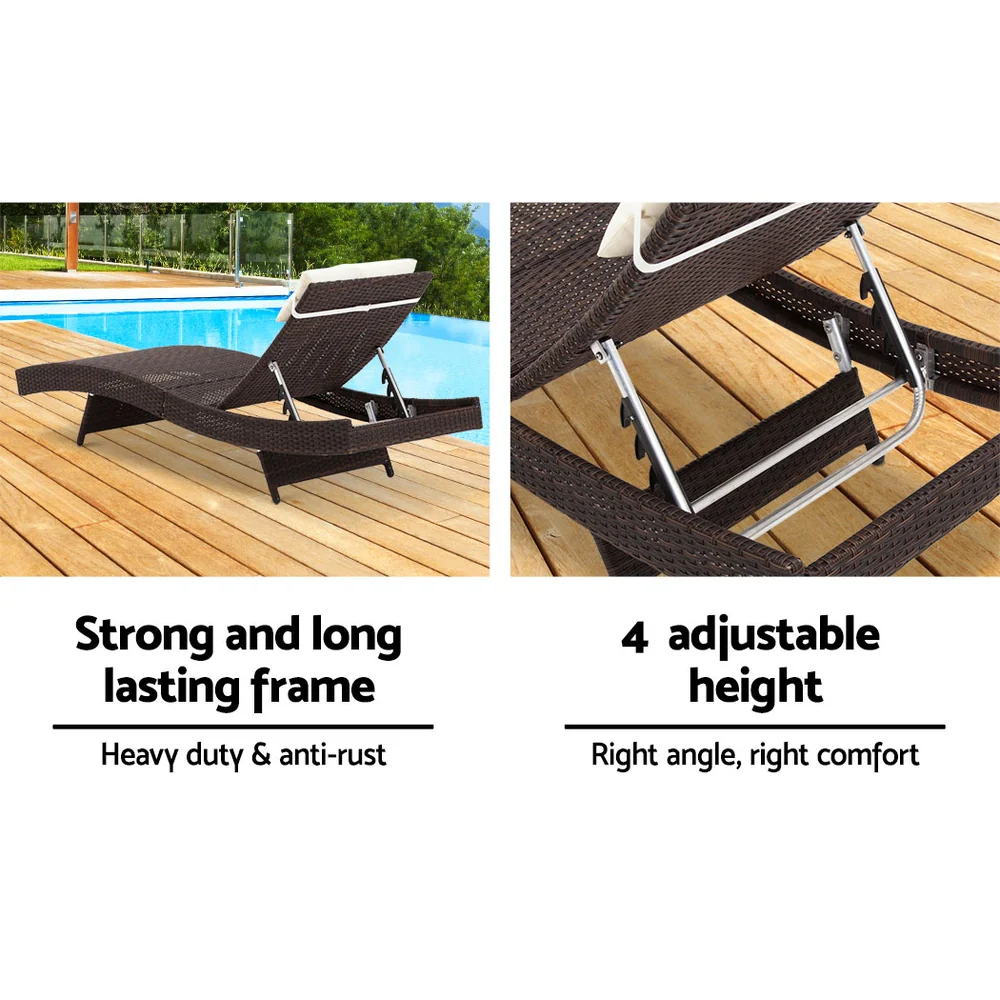 Travis Set of 2 Outdoor Sun Lounge Wicker Chair without Armrest - Brown - Nurns