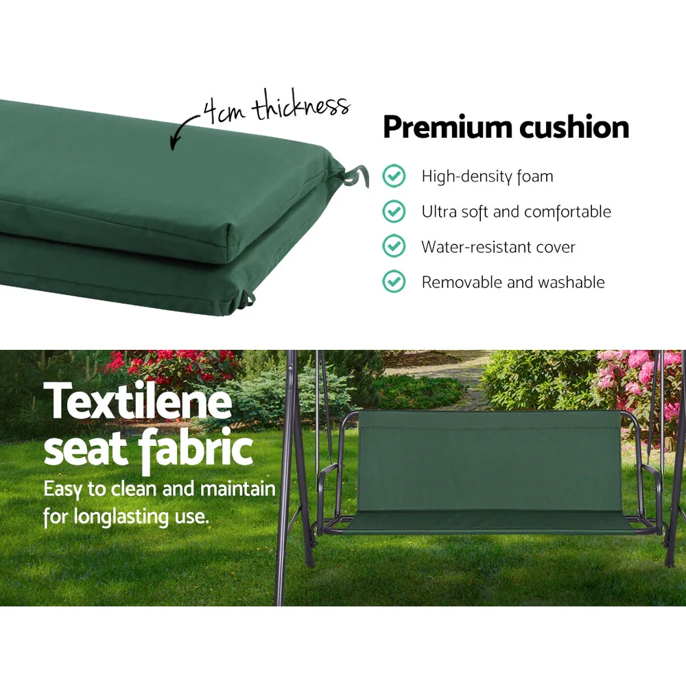Astride Outdoor Swing Chair Garden Chair Bench Furniture Canopy 3 Seater - Green - Nurns