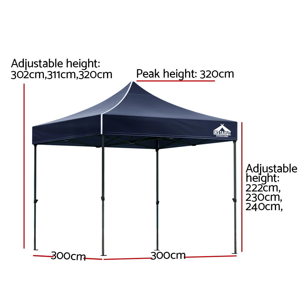 Instahut Gazebo Pop Up Marquee 3x3m Folding Tent Wedding Outdoor Camping Canopy Gazebos Shade Navy - Nurns
