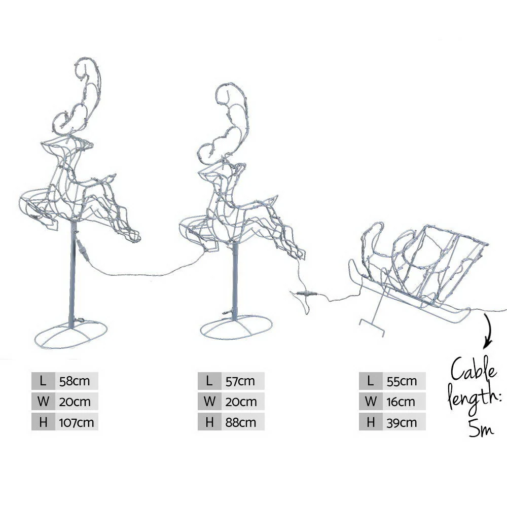 Christmas Lights Reindeer Sleigh 120 LED Decorations - Nurns