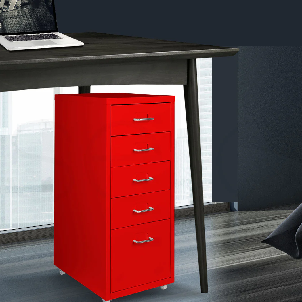 Levede 5 Drawer Office Cabinet Drawers Red - Nurns