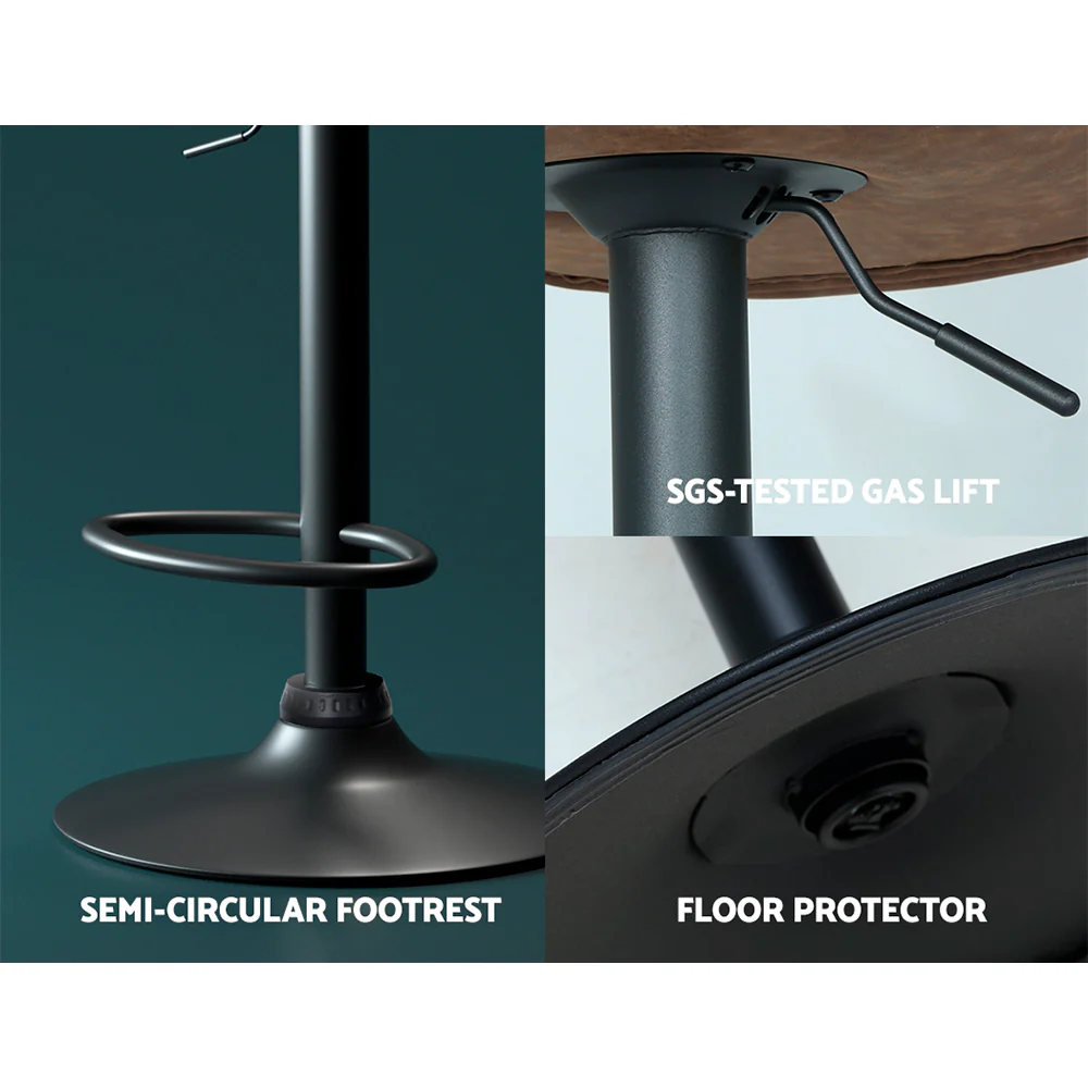 Set of 2 Swansea Bar Stools Kitchen Stool Chairs Metal Barstool Swivel - Brown - Nurns