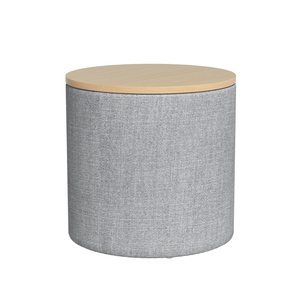 Storage Ottoman Blanket Box 40cm Linen Round - Grey - Nurns