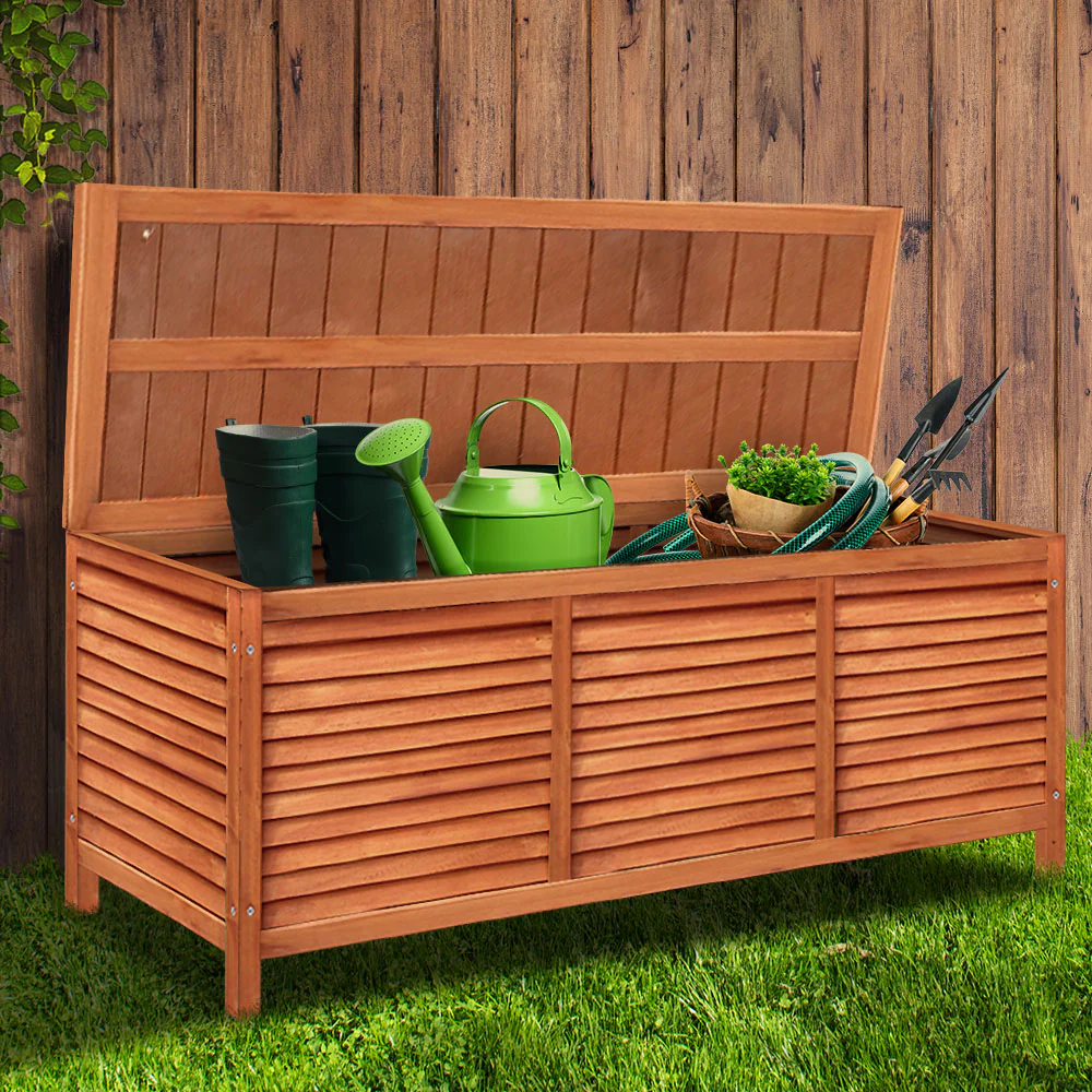 Outdoor Storage Bench Box 210L Wooden Patio Furniture Garden Chair Seat - Nurns