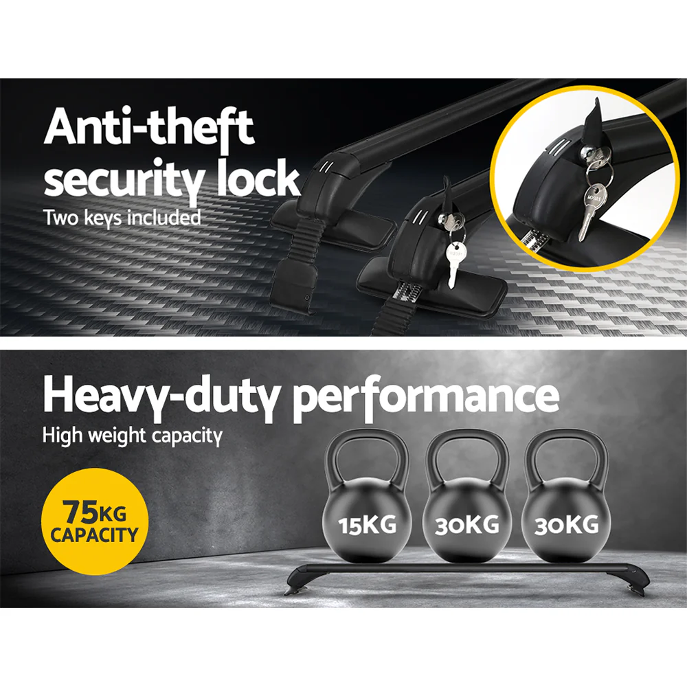 Universal Car Roof Rack Cross Bars 90cm Aluminium Adjustable Lockable 75kg Clamps - Nurns