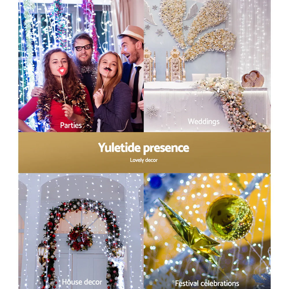 6X3M Christmas Lights Curtain Light 600 LED - Cool White - Nurns