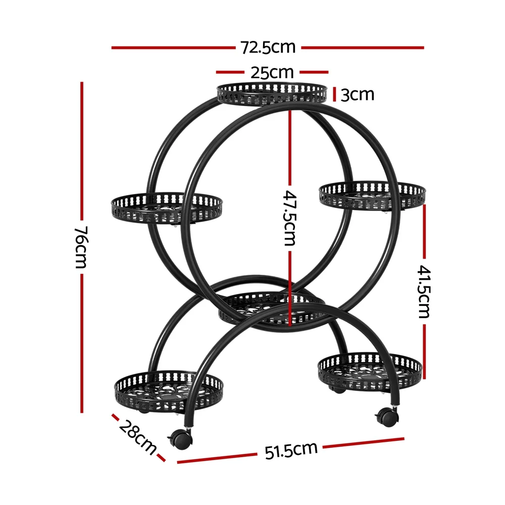 Plant Stand 6 Tier Metal Flower Pot Rack Wheels - Nurns