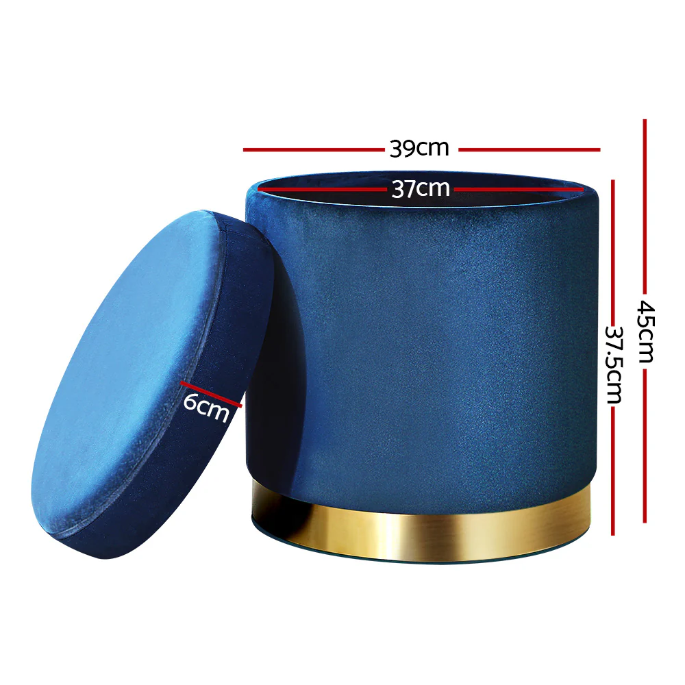 Foot Stool Round Velvet Storage Ottoman Foot Rest Pouffe Footstool Navy - Nurns