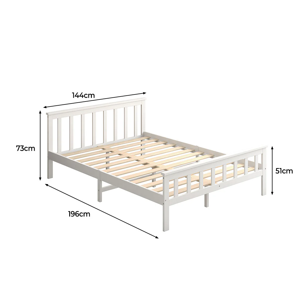 Mia Wooden Bed Frame Base Solid Timber Pine Wood White - Double - Nurns