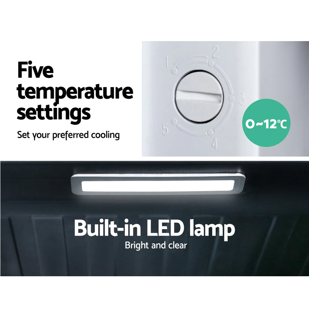 Devanti 70L Bar Fridge Glass Door with Light Black - Nurns