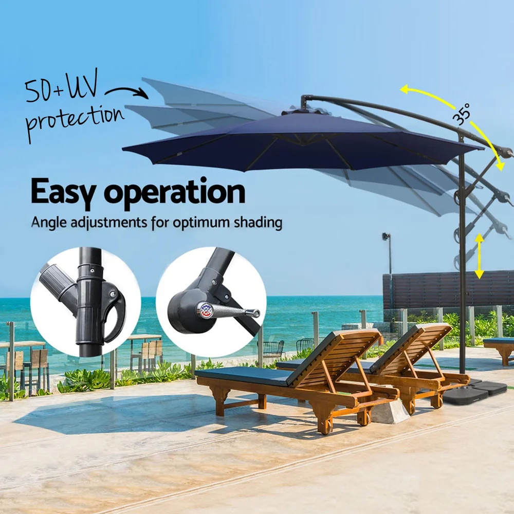Instahut 3m Umbrella w/Base Outdoor Cantilever Beach Garden Patio Parasol Navy - Nurns
