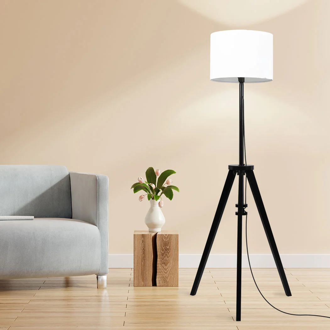 Wooden Floor Lamp Modern Tripod Shaded Night Light Adjustable Home Decor - Nurns