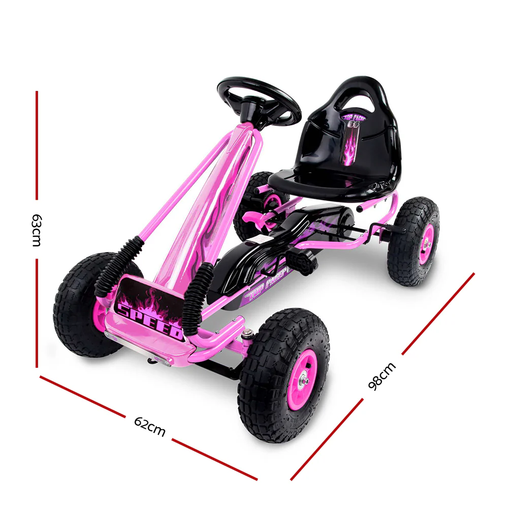 Kids Pedal Go Kart Car Ride On Toys Rubber Tyre Racing Bike Adjustable Seat - Pink - Nurns