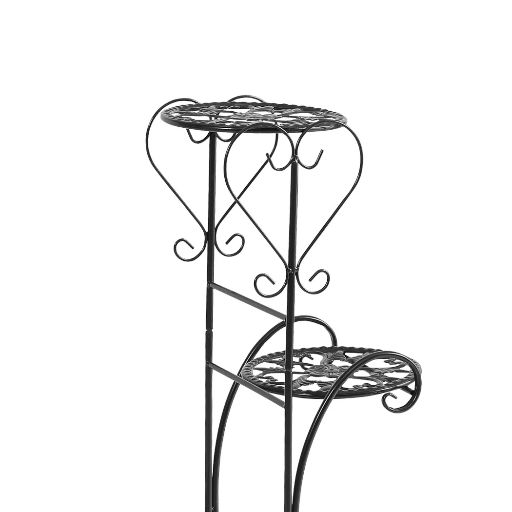 Set of 2 Flower Shape Metal Plant Stand with 4 Plant Pot Space in Black Colour - Nurns