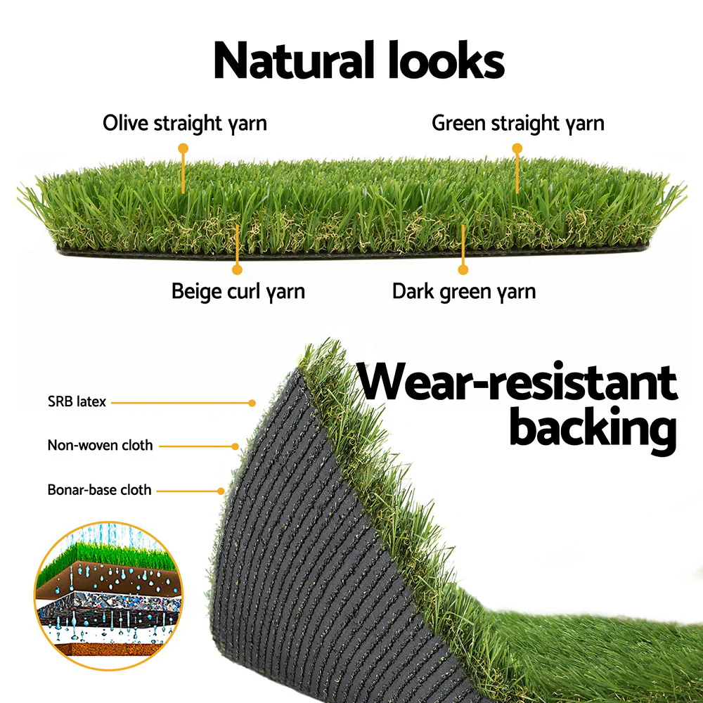 Primeturf Artificial Grass 35mm 2mx5m Synthetic Fake Lawn Turf Plastic Plant 4-coloured - Nurns