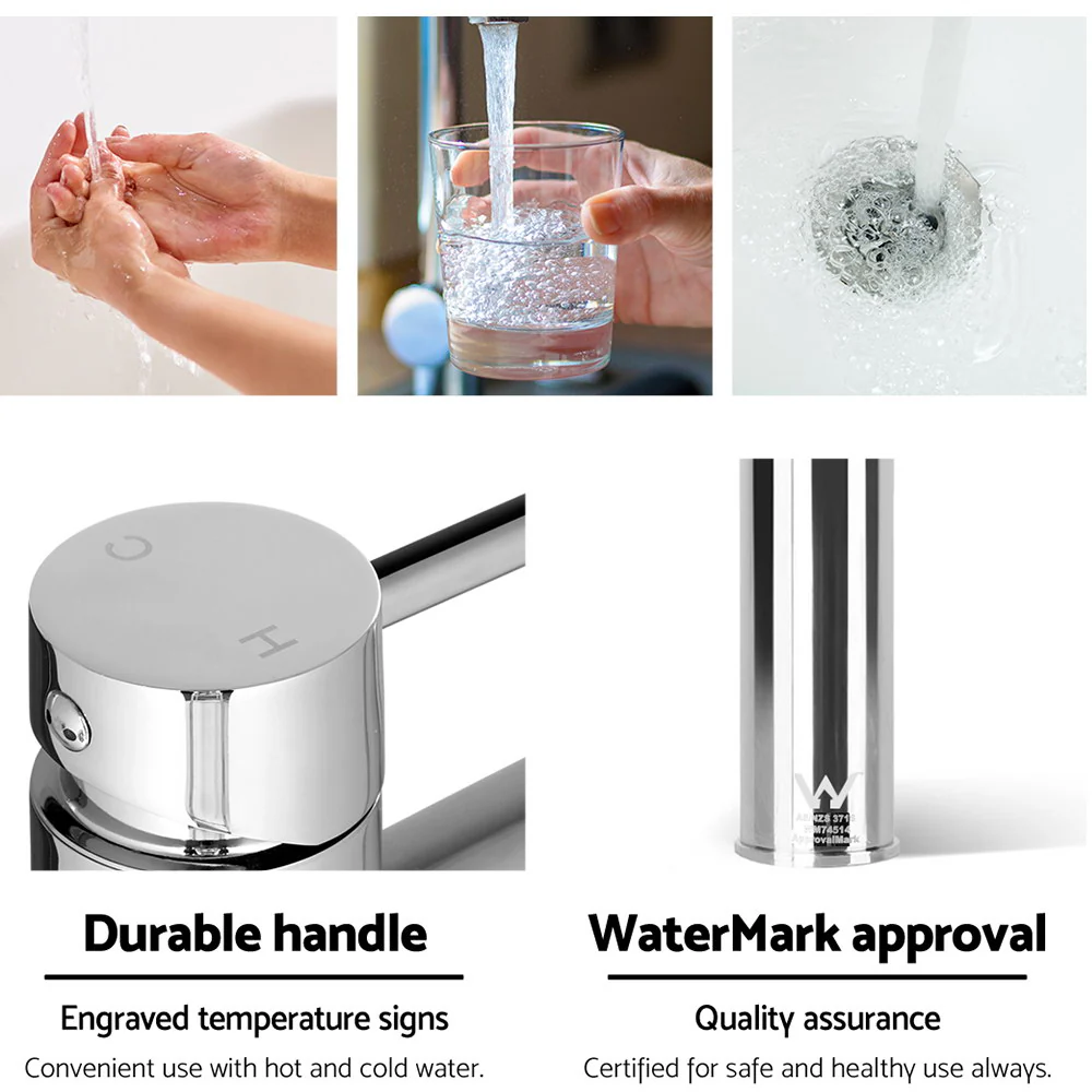 Bathroom Basin Mixer Tap Round Tall Faucet Vanity Laundry Chrome - Nurns