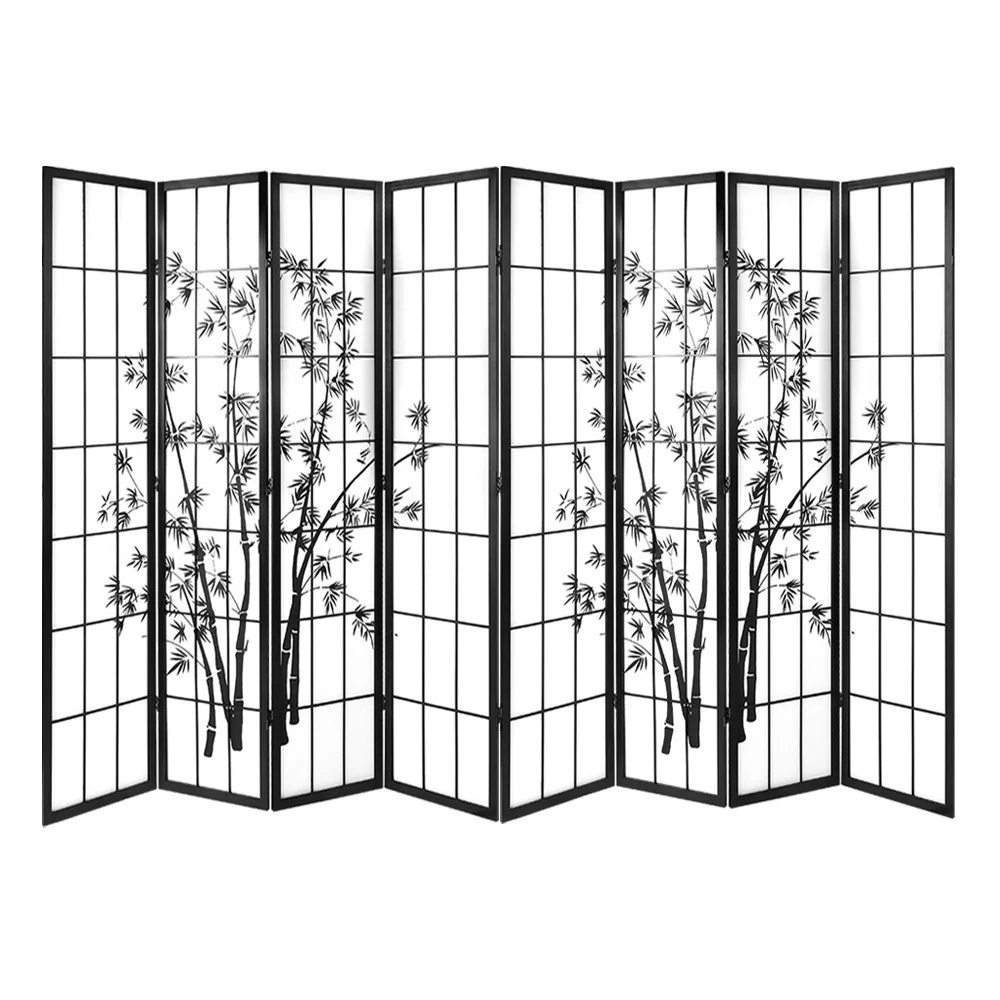 8 Panel Room Divider Screen 348x179cm Bamboo - Black & White - Nurns