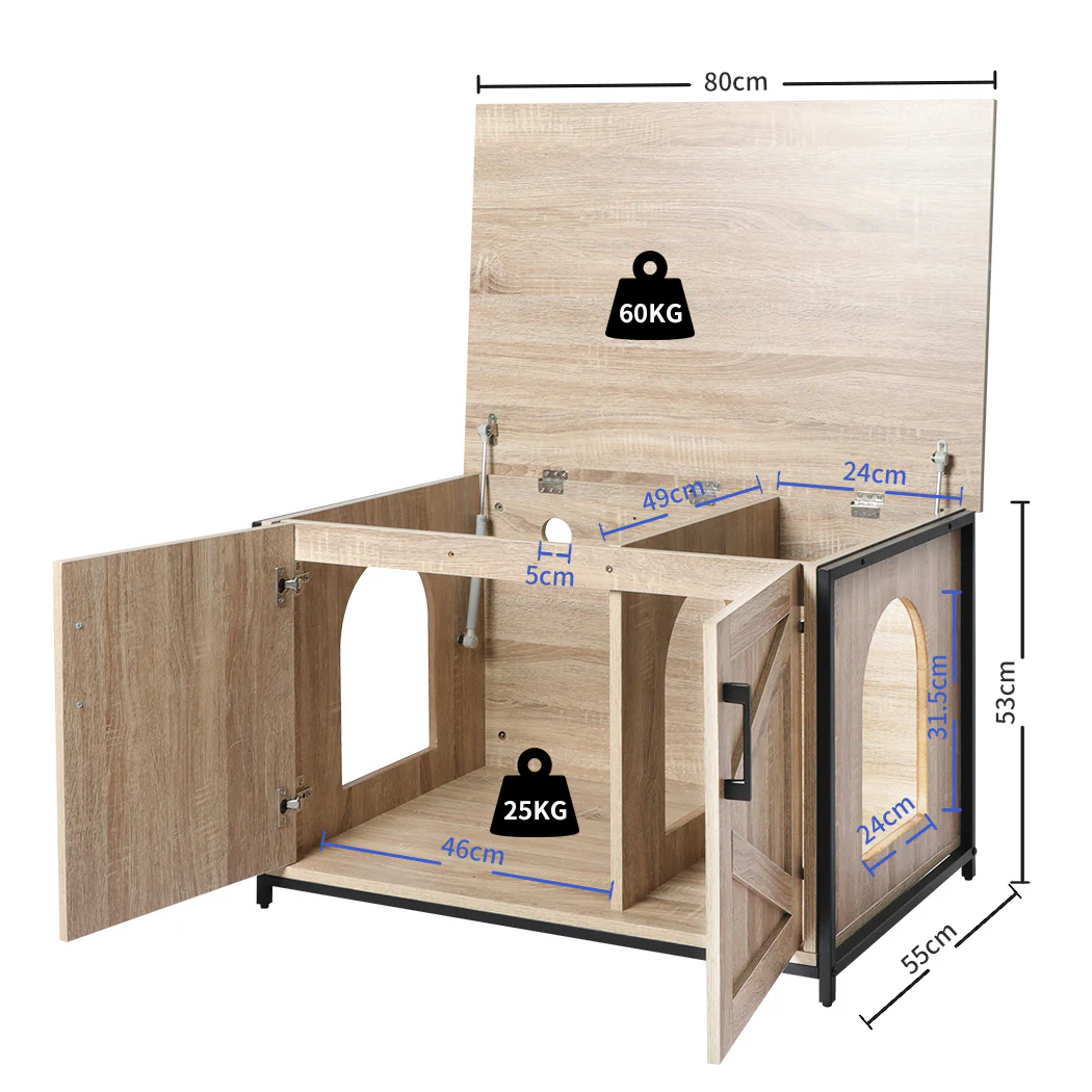 Enclosed Hooded Cat Litter Box Furniture Kitty Toilet Tray Pet House Table - Grey - Nurns