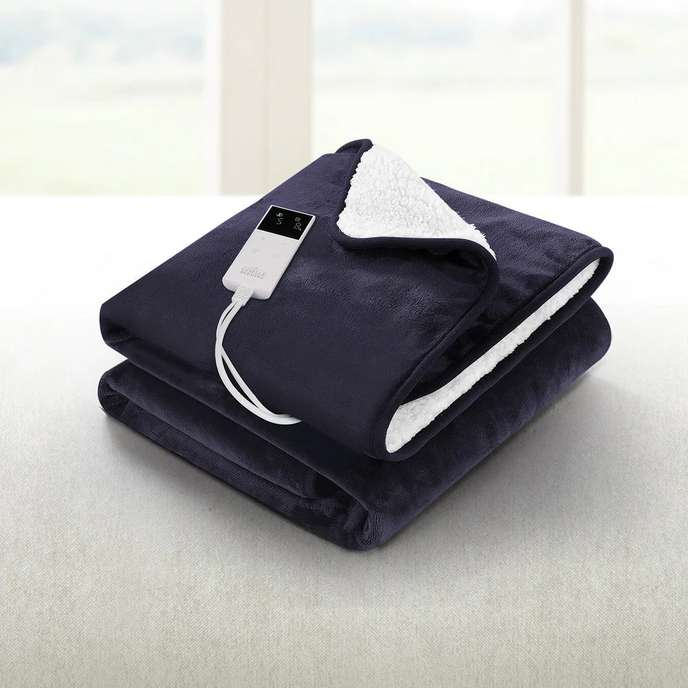 Wendy Throw Soft Blanket Electric Throw Rug Heated Blanket Fleece - Navy Blue - Nurns