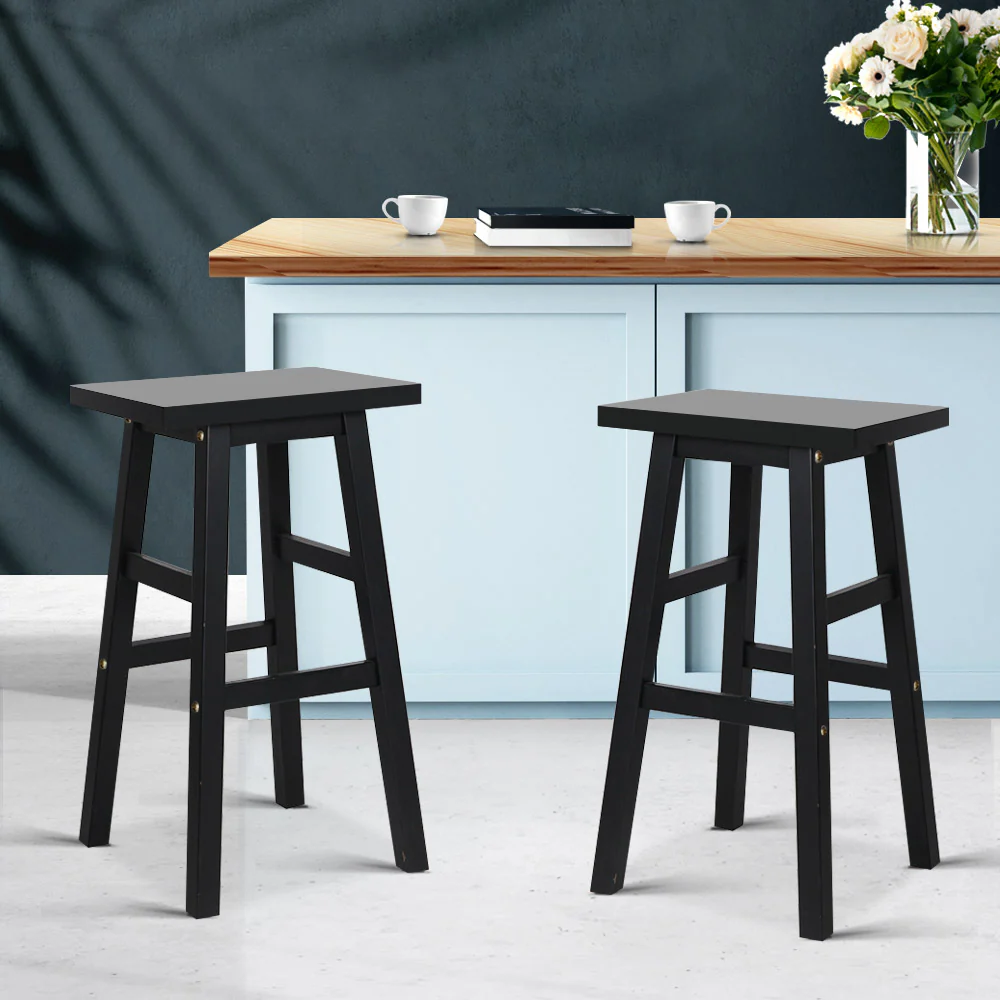 Set of 2 Lecce Beech Wood Bar Stools - Black - Nurns