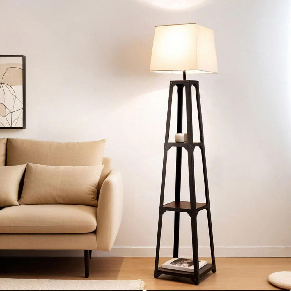 Floor Lamp 3 Tier Shelf Storage LED Light Stand Home Room Vintage - White - Nurns