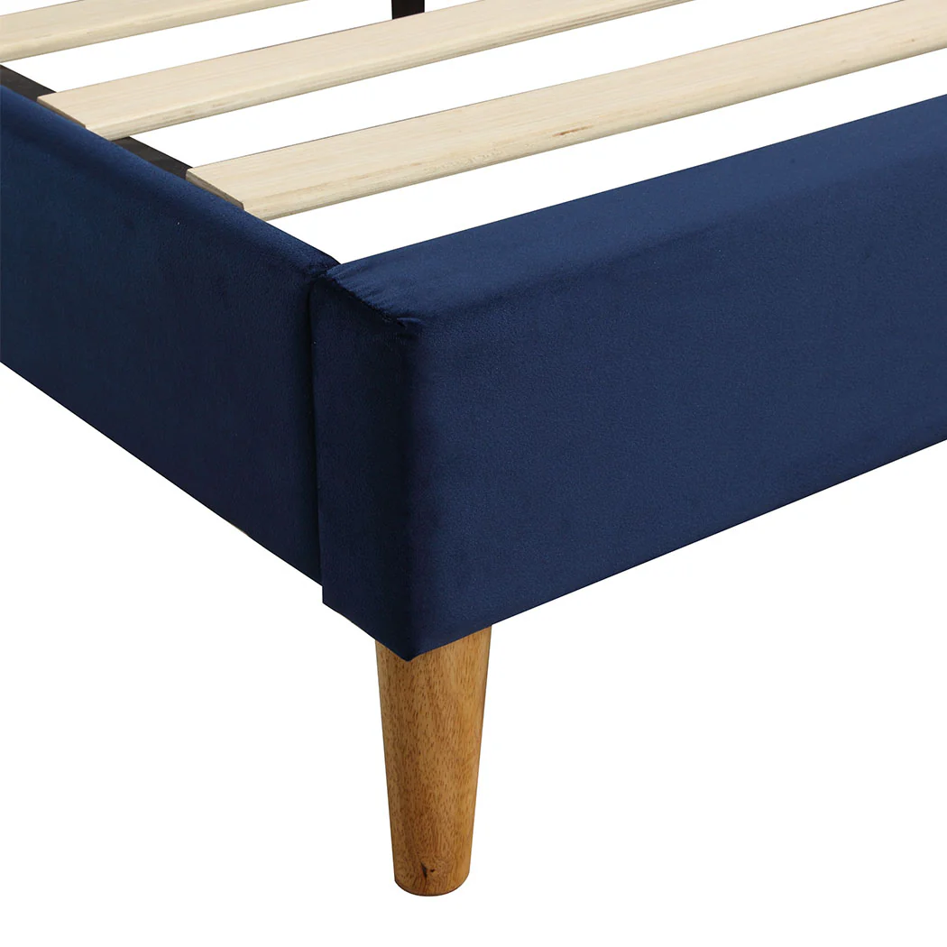 Venlo Bed Frame Base Platform Wooden Velvet with Headboard Blue - Double - Nurns