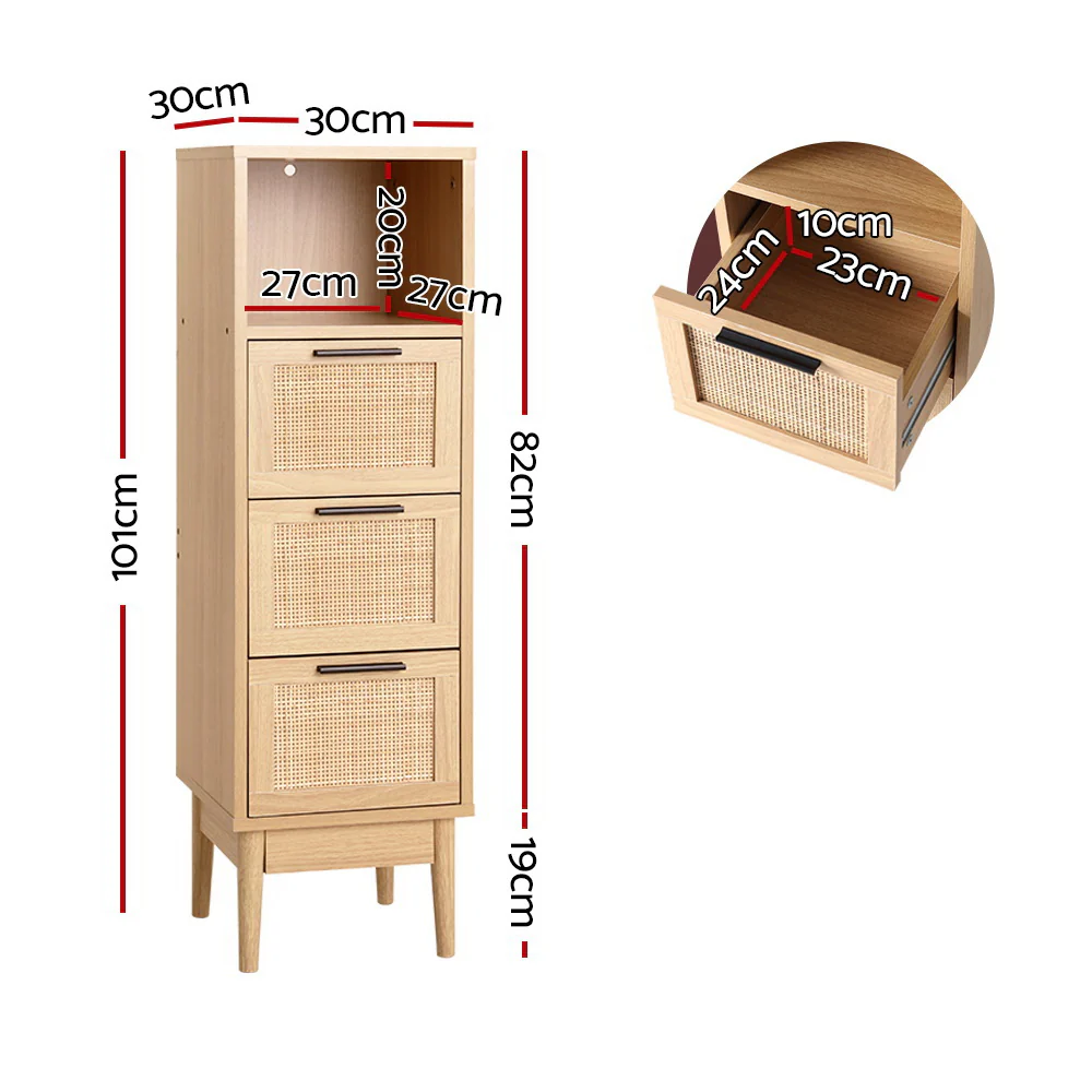 Artiss 3 Chest of Drawers with Shelf - Oak - Nurns