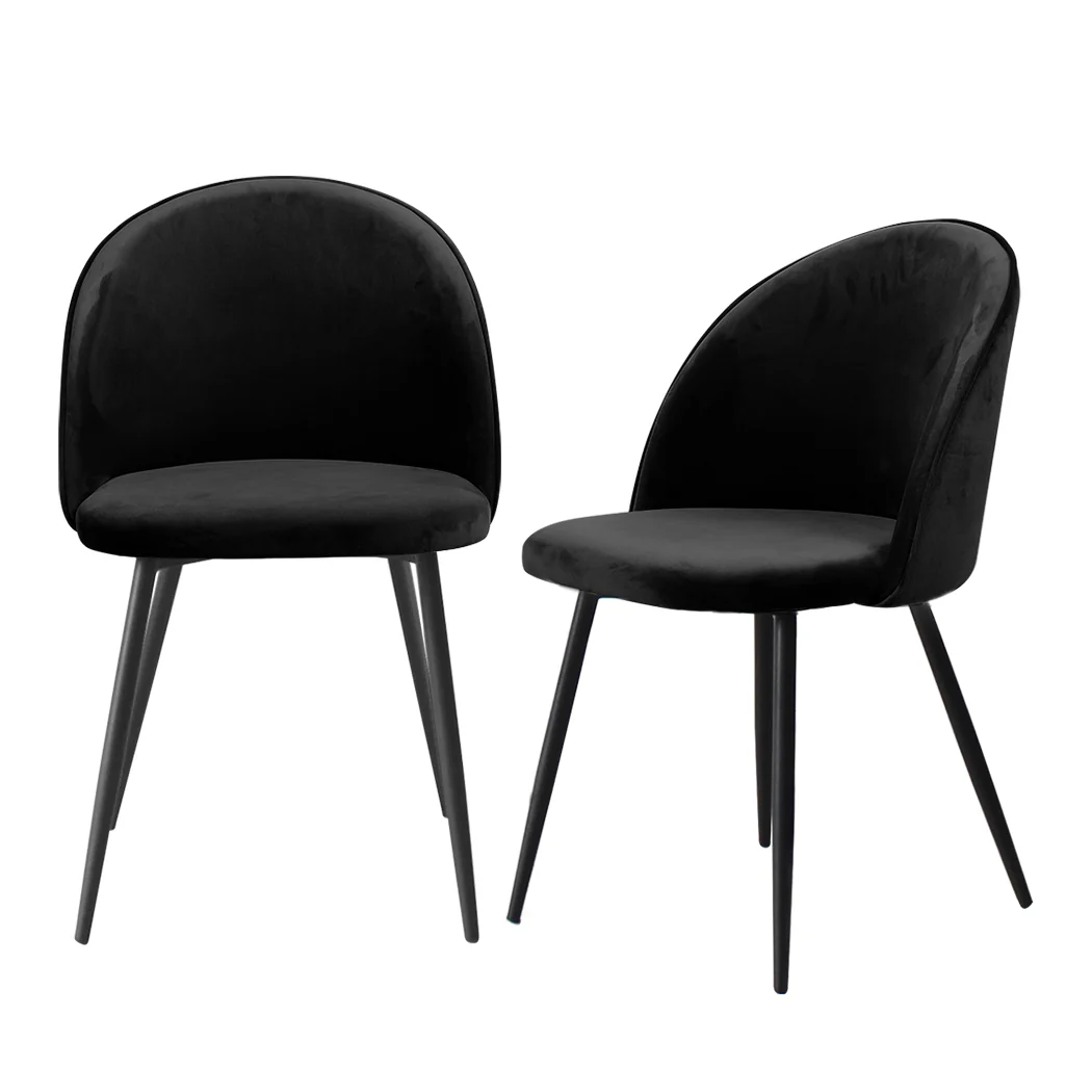 Brooke Set of 2 Dining Chairs Kitchen Cafe Lounge Sofa Upholstered Velvet - Black - Nurns
