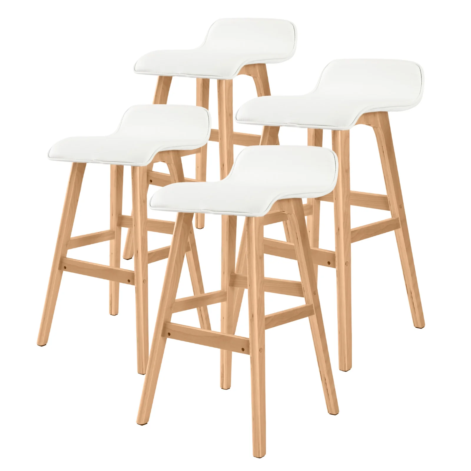 Set of 4 Belfast Wooden Bar Stool Dining Chair Leather - White - Nurns