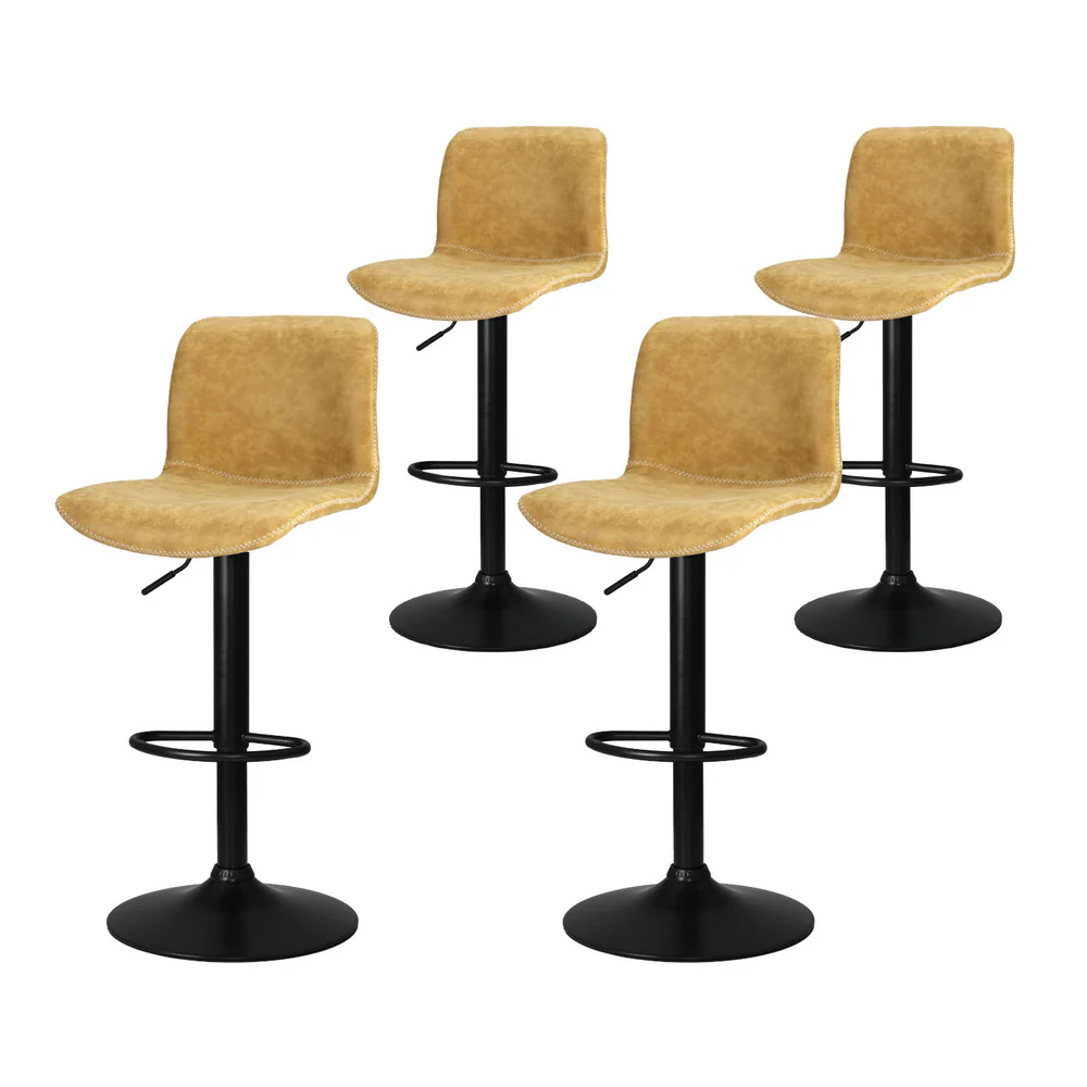 Set of 4 Karachi Bar Stools Kitchen Swivel Gas Lift Chairs - Brown - Nurns