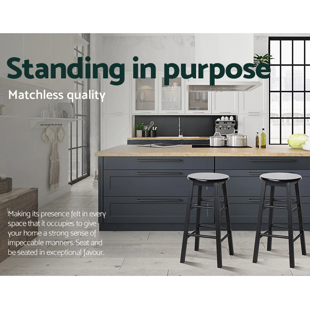 Set of 2 Lucerne Beech Wood Backless Bar Stools - Black - Nurns