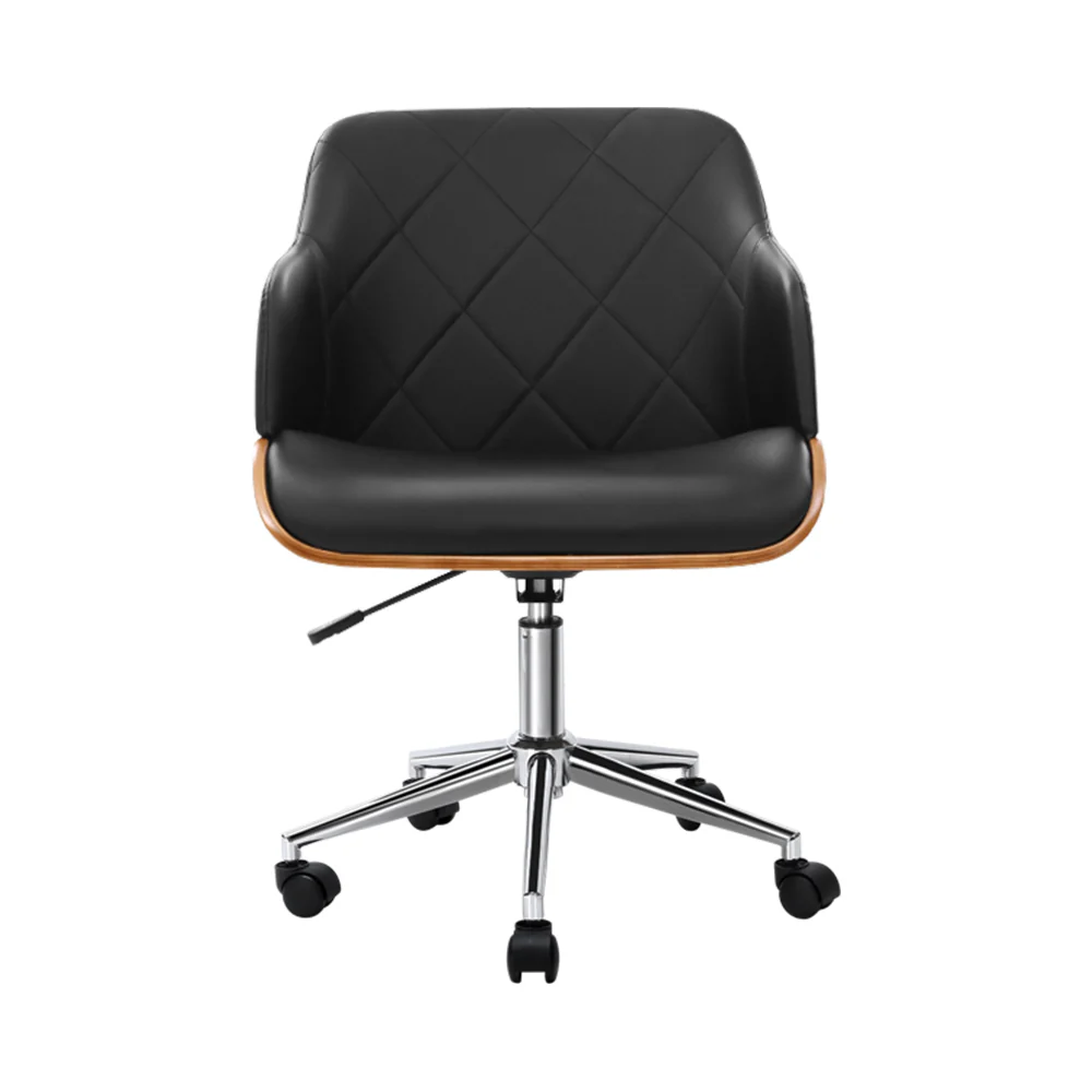 Artiss Wooden Office Chair Fabric Seat Black - Nurns