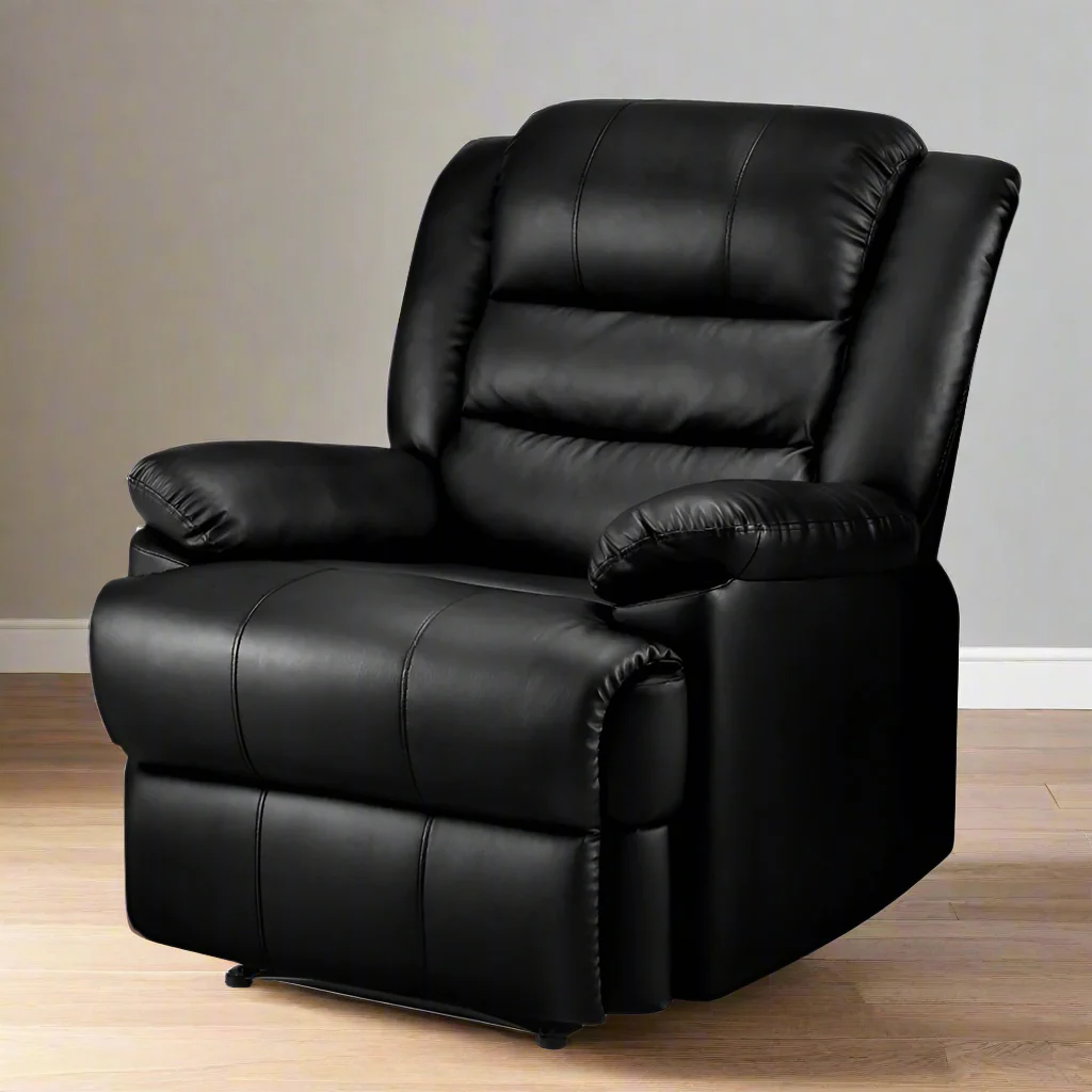 Nixie Recliner Chair Armchair Luxury Single Lounge Couch Leather - Black - Nurns