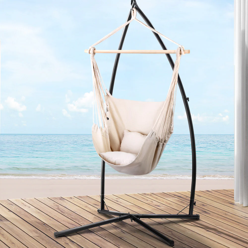 Hammock Chair Outdoor Camping Hanging with Steel Stand - Cream - Nurns