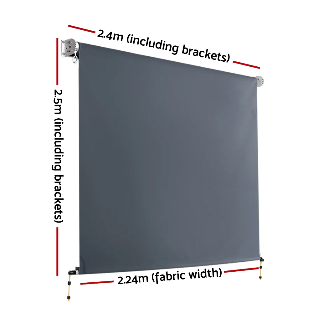 Instahut Outdoor Blinds Blackout Roll Down Awning Window Shade 2.4x2.5M Grey - Nurns
