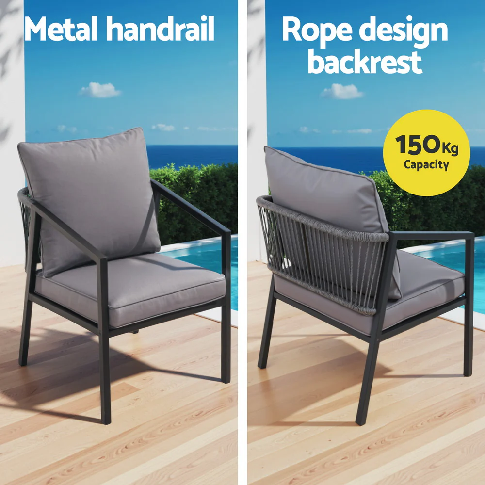 Tavian 4-Seater Table Chair Setting Patio Furniture 4-Piece Outdoor Sofa Set - Grey - Nurns